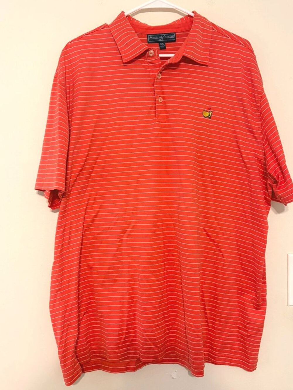 Men's Orange White Striped The Masters Collection Polo Golf Shirt Size XXL 2XL